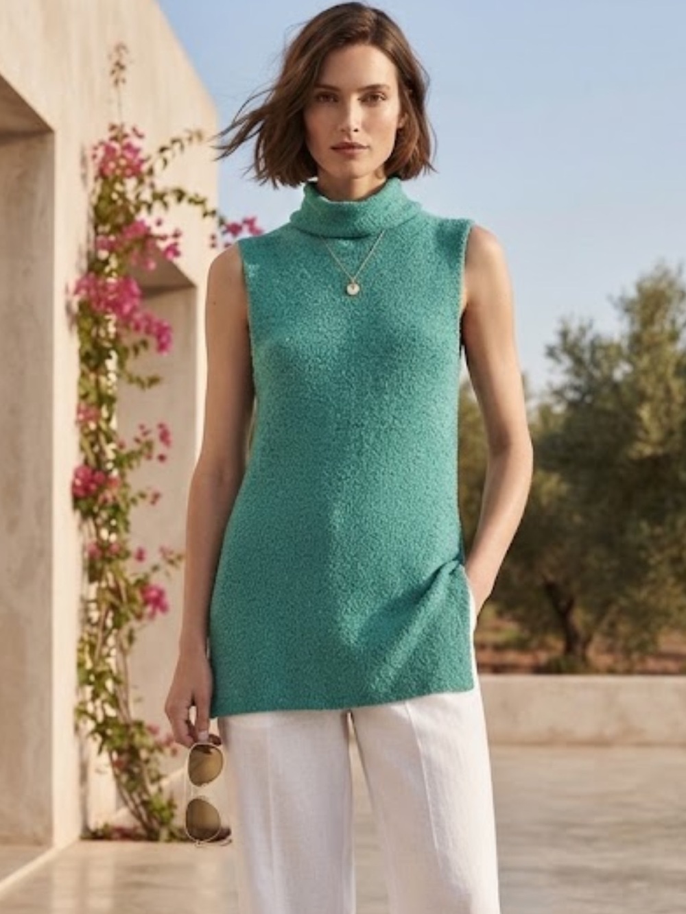 NWOT Vintage Dana Buchman turquoise knit sleeveless tunic turtleneck top